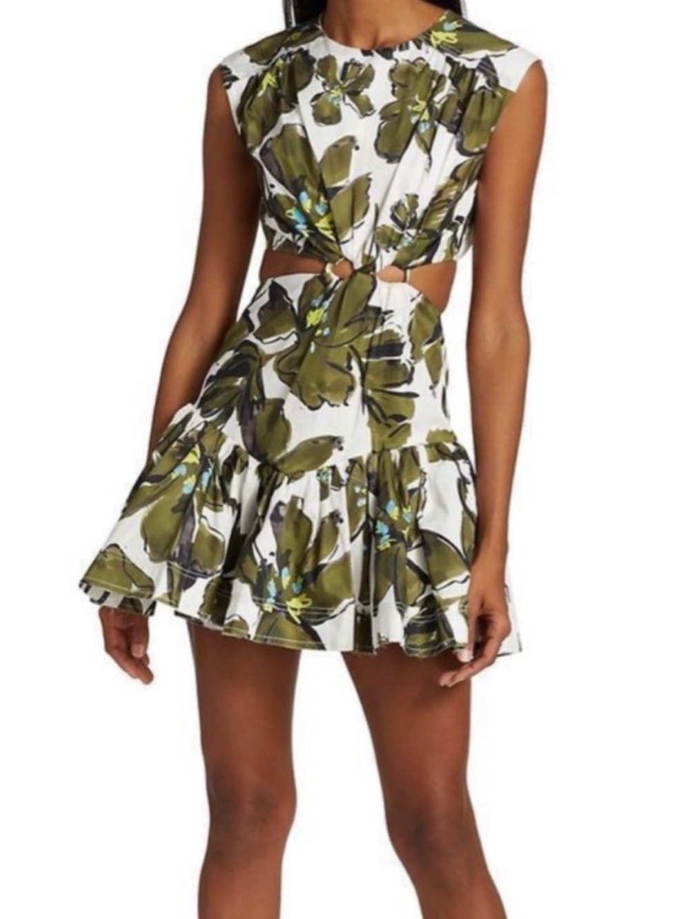 Aje White Olive Floral Ring-Tie Mini Dress
